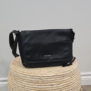 Retro Y2K Black Leather Via Roma Crossbody Messenger Bag